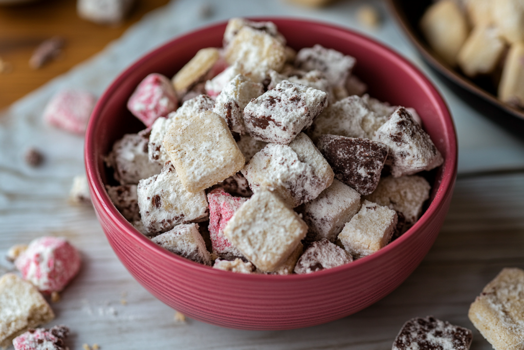 Delicious Muddy Buddies Cookies and Cream recipe combining Oreos and Chex cereal. Perfect for parties and easy to make!