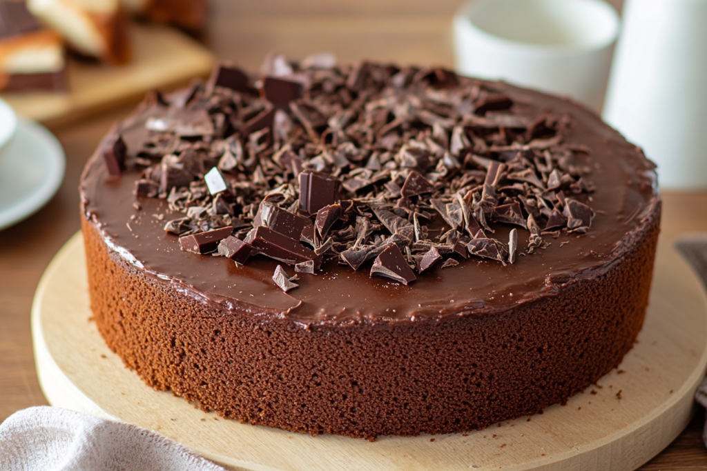 A rich, decadent slice of chocolate cake inspired by Matilda, covered in chocolate ganache and ready to enjoy.